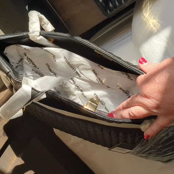 NWT Karl Lagerfeld Paris Large Lambskin Agyness Leather Tote purse bag - Picture 13 of 17